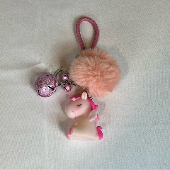 Pink Unicorn Bell and Puff Cute Bracelet Key Chain - Picture 4 of 4